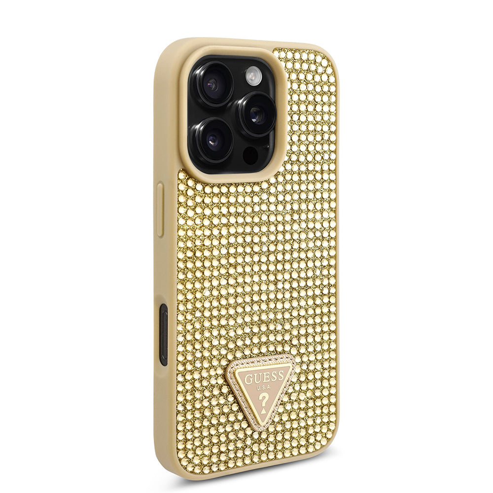 Apple iPhone 16 Pro Case Guess Original Licensed Stone Back Surface Triangle Logo Cover Silver