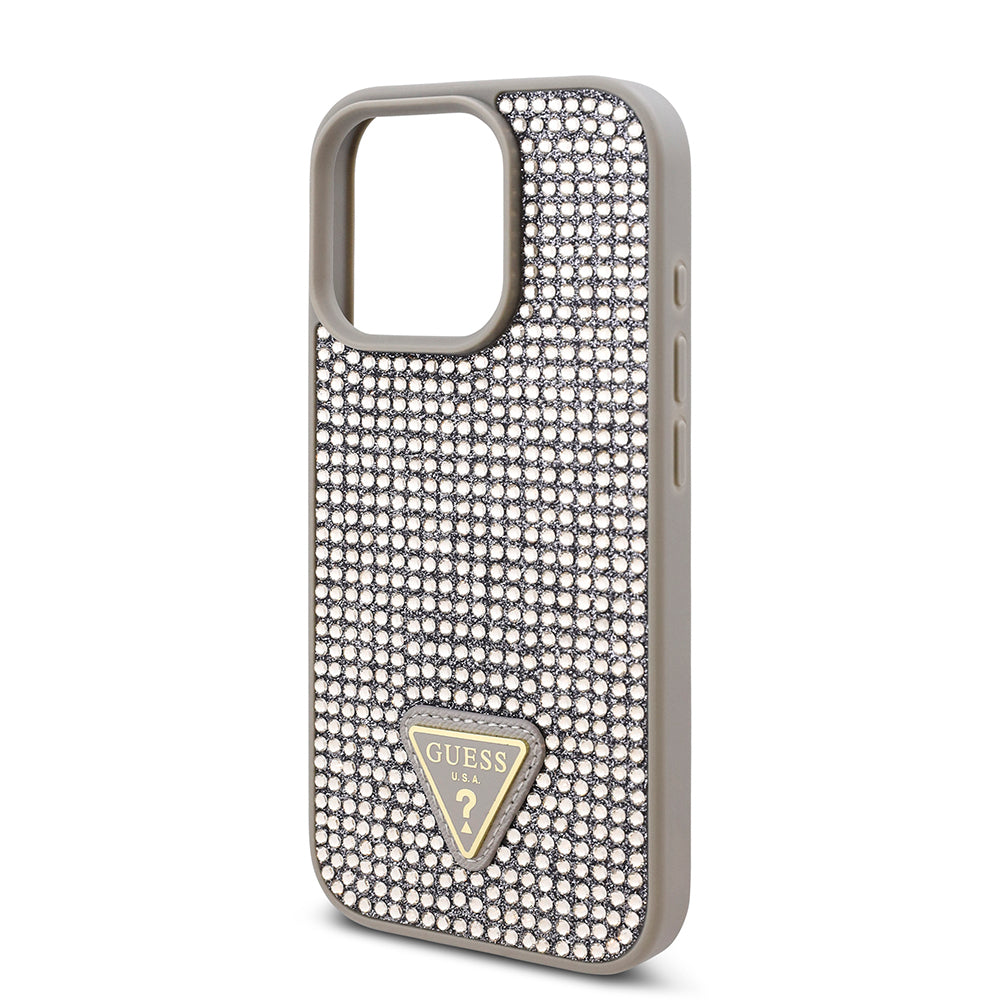 Apple iPhone 16 Pro Case Guess Original Licensed Stone Back Surface Triangle Logo Cover Silver