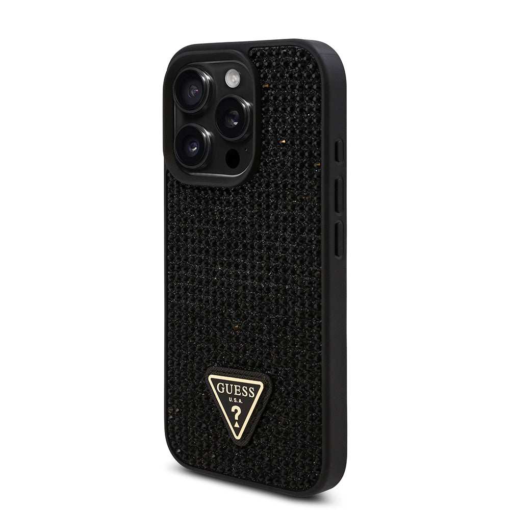 Apple iPhone 16 Pro Case Guess Original Licensed Stone Back Surface Triangle Logo Cover Silver