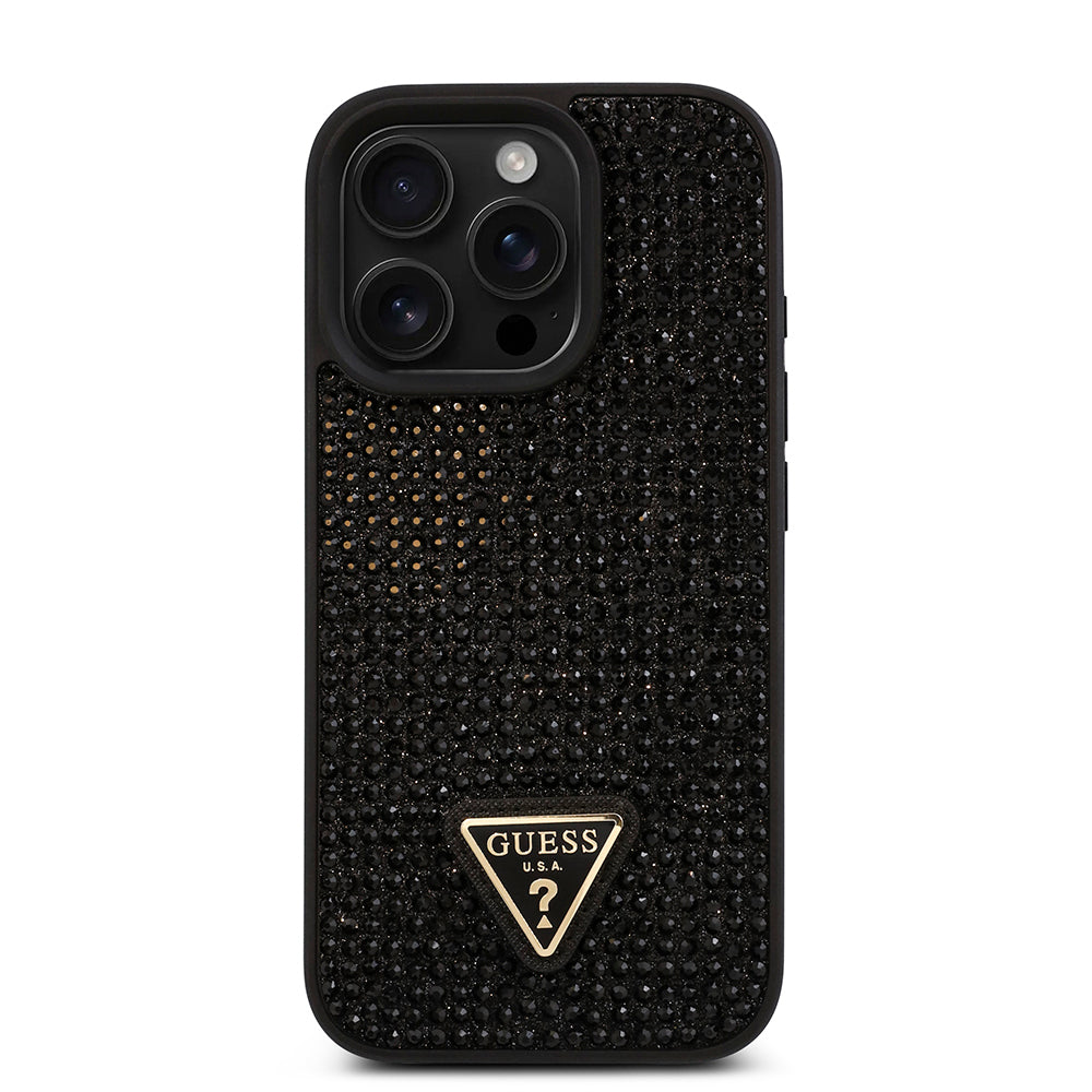 Apple iPhone 16 Pro Case Guess Original Licensed Stone Back Surface Triangle Logo Cover Silver