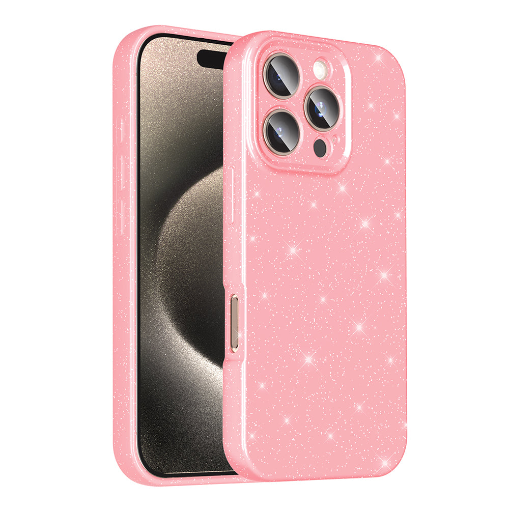 Apple iPhone 16 Pro Case Camera Protection Glitter Luxury Zore Cotton Cover Light Pink 