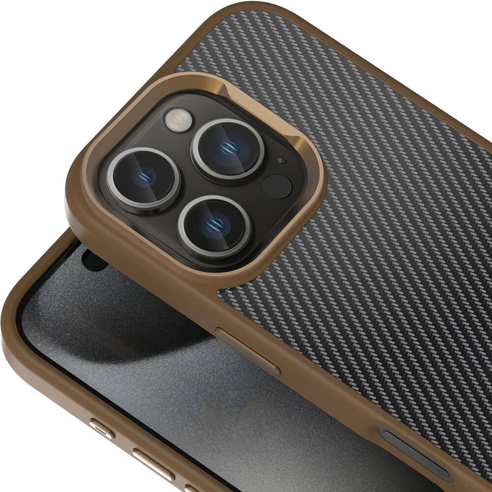 Apple iPhone 16 Pro Case Carbon Fiber Look Shiny Camera Frame Zore Venus Cover Black