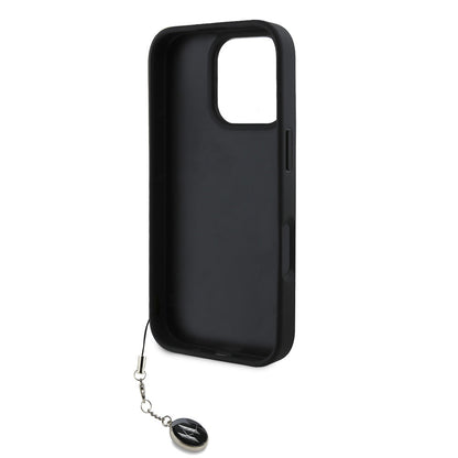 Apple iPhone 16 Pro Kılıf Karl Lagerfeld Orjinal Lisanslı Anahtarlıklı Taşlı KL Yazılı Saffiano Rhinestones Kapak Pembe