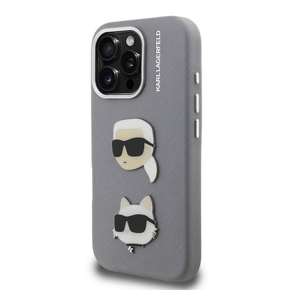 Apple iPhone 16 Pro Kılıf Karl Lagerfeld Orjinal Lisanslı K&C Heads Pin Kapak Siyah