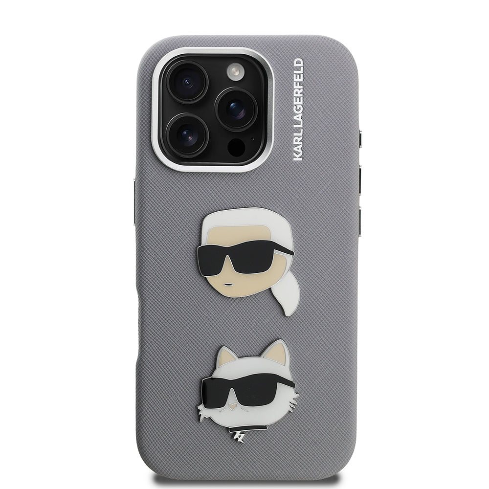 Apple iPhone 16 Pro Kılıf Karl Lagerfeld Orjinal Lisanslı K&C Heads Pin Kapak Siyah