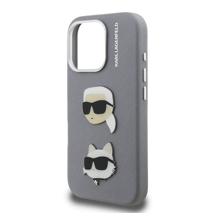 Apple iPhone 16 Pro Kılıf Karl Lagerfeld Orjinal Lisanslı K&C Heads Pin Kapak Siyah