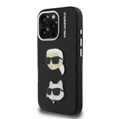 Apple iPhone 16 Pro Kılıf Karl Lagerfeld Orjinal Lisanslı K&C Heads Pin Kapak Siyah