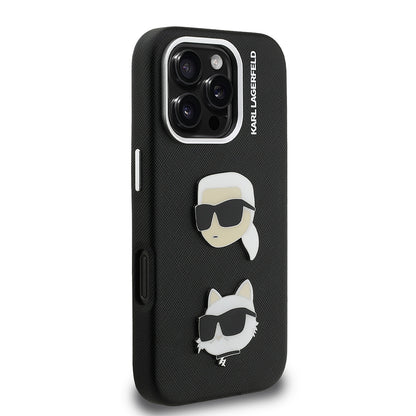 Apple iPhone 16 Pro Kılıf Karl Lagerfeld Orjinal Lisanslı K&C Heads Pin Kapak Siyah
