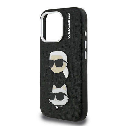 Apple iPhone 16 Pro Kılıf Karl Lagerfeld Orjinal Lisanslı K&C Heads Pin Kapak Siyah