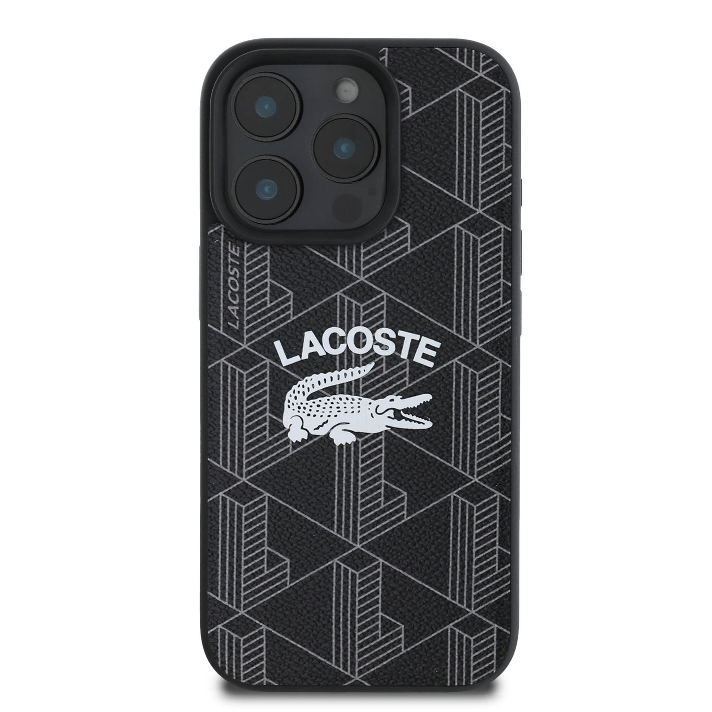 Apple iPhone 16 Pro Kılıf Lacoste Orjinal Lisanslı M-safe Şarj Özellikli Mono Vintage Logo Kapak Siyah