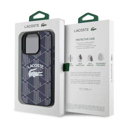 Apple iPhone 16 Pro Kılıf Lacoste Orjinal Lisanslı M-safe Şarj Özellikli Mono Vintage Logo Kapak Siyah