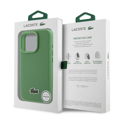 Apple iPhone 16 Pro Kılıf Lacoste Orjinal Lisanslı PU Pike Desenli Arka Yüzey İkonik Timsah Dokuma Logolu Kapak Siyah