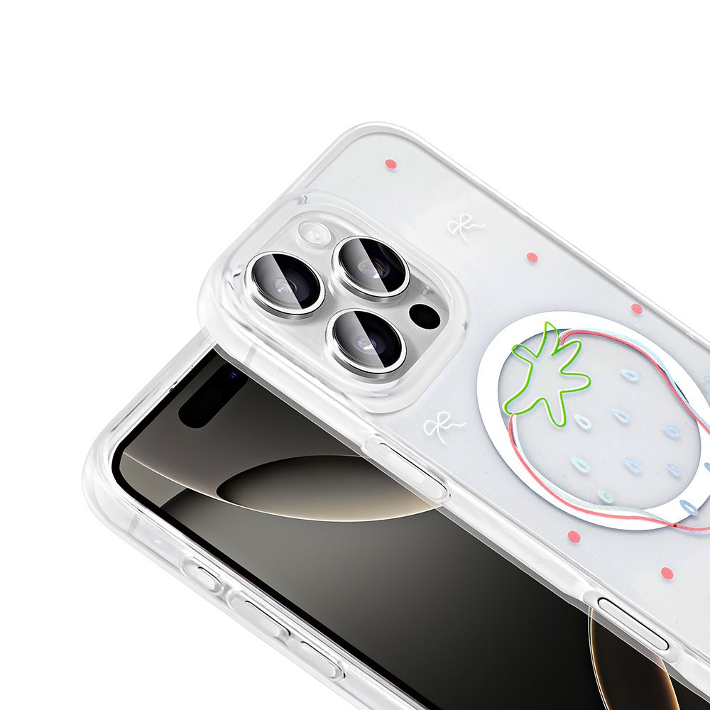 Apple iPhone 16 Pro Case M-Safe Charging Transparent Zore Folk Hard Cover Daisy