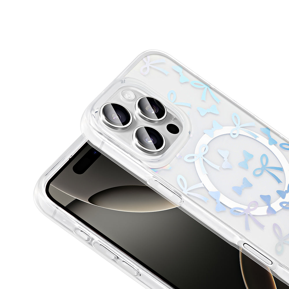 Apple iPhone 16 Pro Case M-Safe Charging Transparent Zore Folk Hard Cover Bow