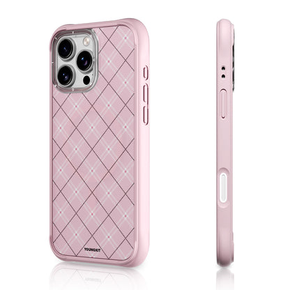 Apple iPhone 16 Pro Kılıf M-safe Şarj Özellikli Youngkit Argyle Serisi Kapak Pembe
