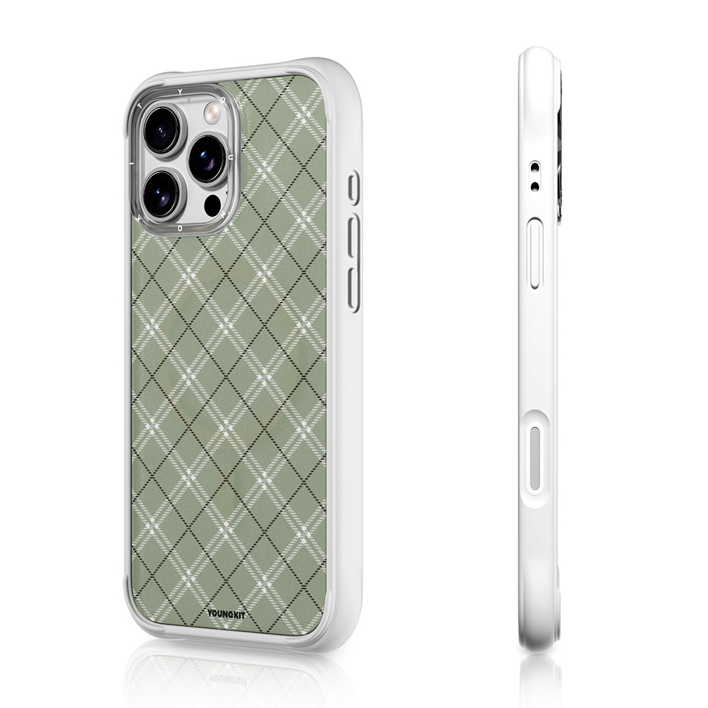 Apple iPhone 16 Pro Kılıf M-safe Şarj Özellikli Youngkit Argyle Serisi Kapak Açık Yeşil