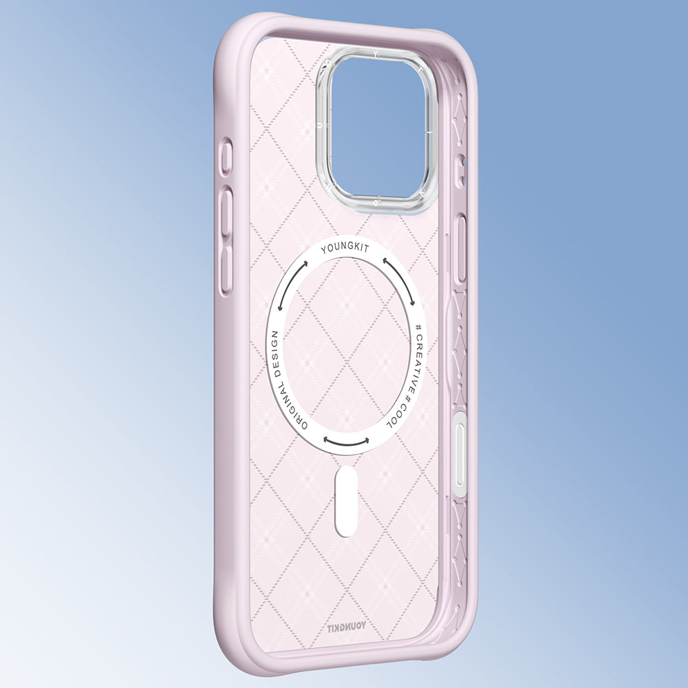 Apple iPhone 16 Pro Kılıf M-safe Şarj Özellikli Youngkit Argyle Serisi Kapak Açık Yeşil