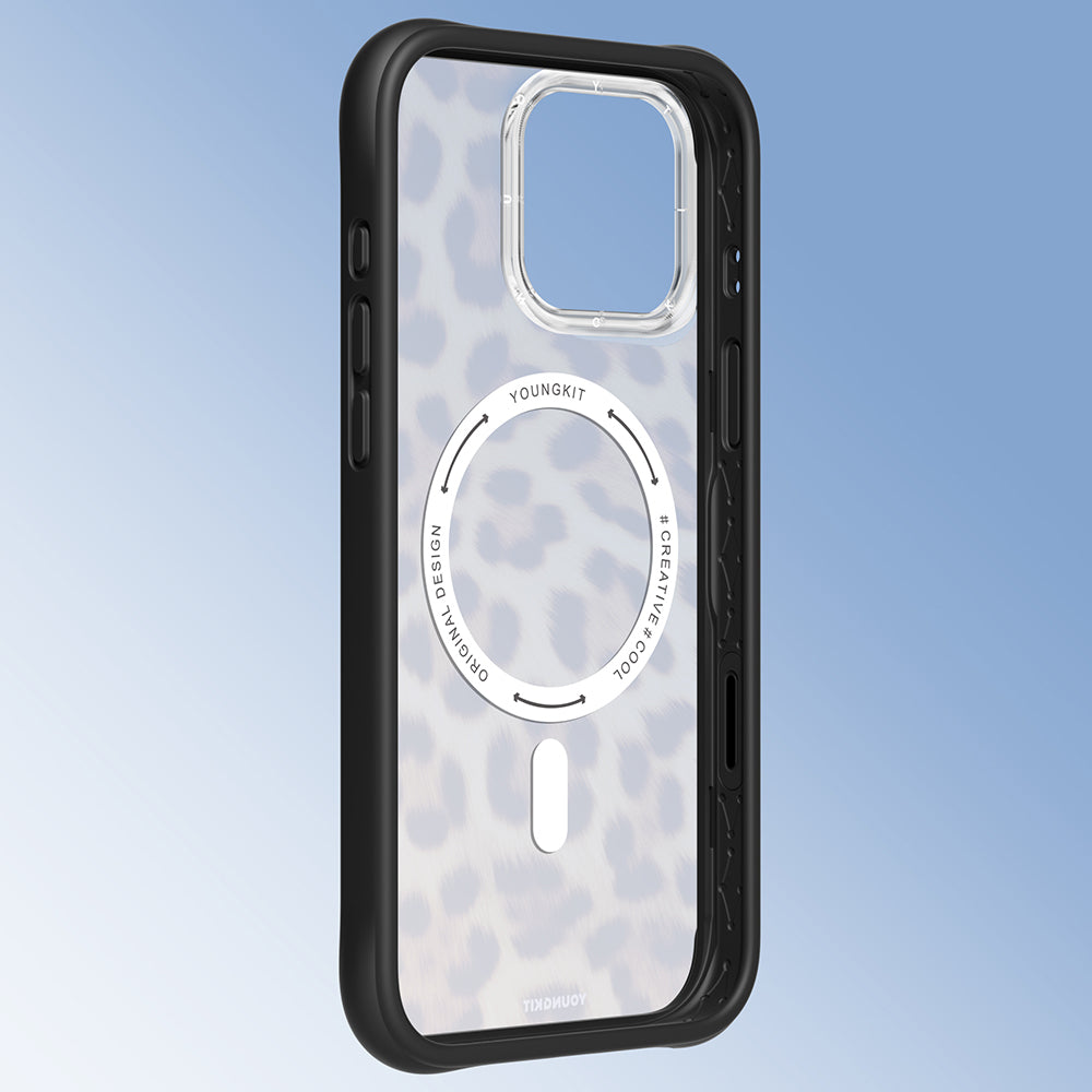Apple iPhone 16 Pro Kılıf M-safe Şarj Özellikli Youngkit Leopard Serisi Kapak Pembe