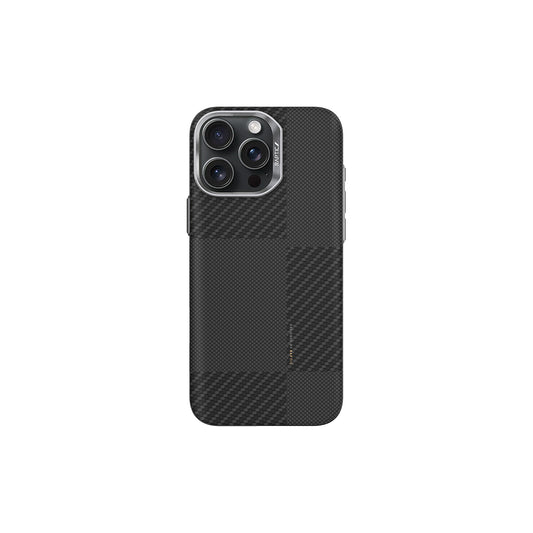 Apple iPhone 16 Pro Kılıf M-safe Şarj Özellikli 600D Metal Kamera Çerçeveli Raptic Aramid Fiber Croxx Mondrian Serisi Kapak Siyah