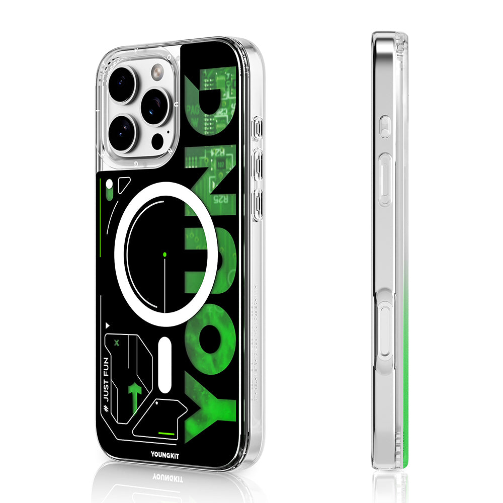 Apple iPhone 16 Pro Kılıf M-safe Şarj Özellikli Airbagli Çift Katmanlı Youngkit Future Streamer Serisi Kapak Yeşil