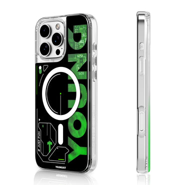Apple iPhone 16 Pro Kılıf M-safe Şarj Özellikli Airbagli Çift Katmanlı Youngkit Future Streamer Serisi Kapak Yeşil