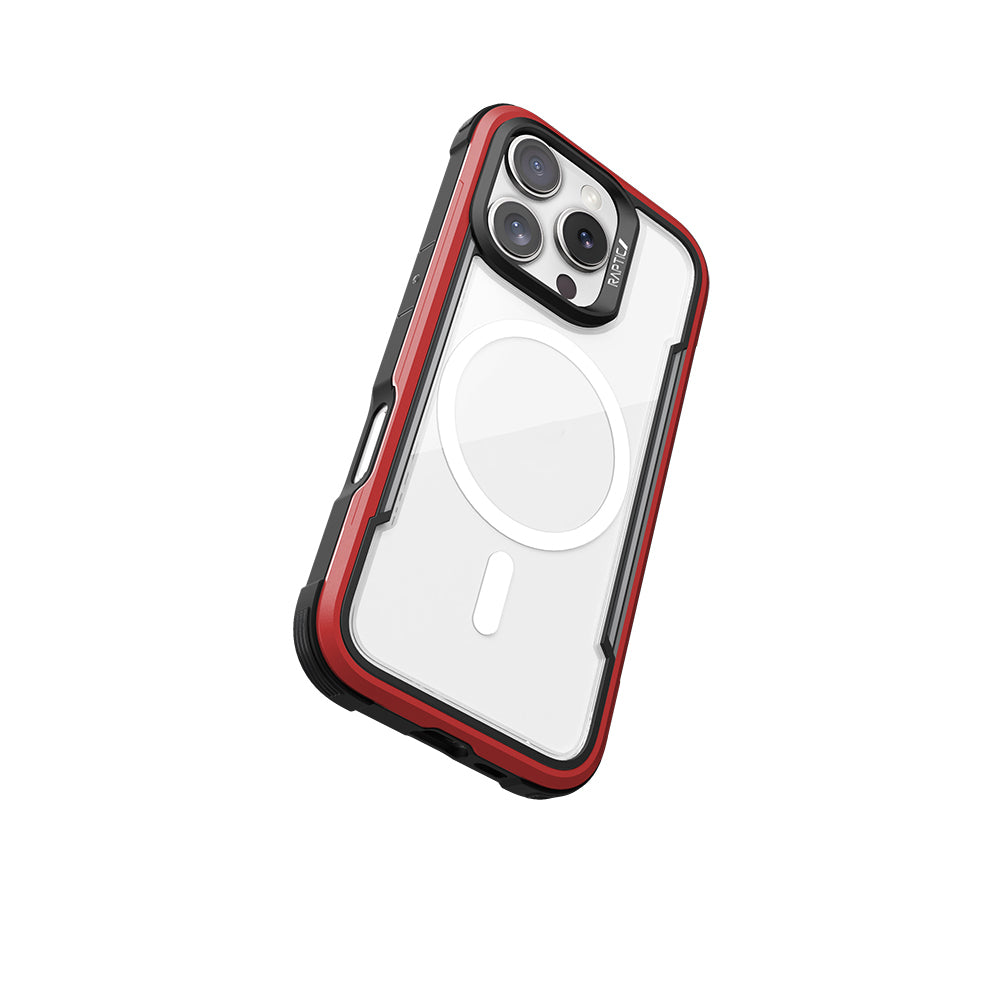 Apple iPhone 16 Pro Kılıf M-safe Şarj Özellikli Airbagli Raptic Shield Serisi Şeffaf Arka Yüzey Kapak Kırmızı