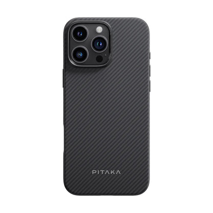 Apple iPhone 16 Pro Kılıf M-safe Şarj Özellikli Aramid Fiber Pitaka Military-Grade Classic Serisi Black-Grey Twill Kapak Siyah