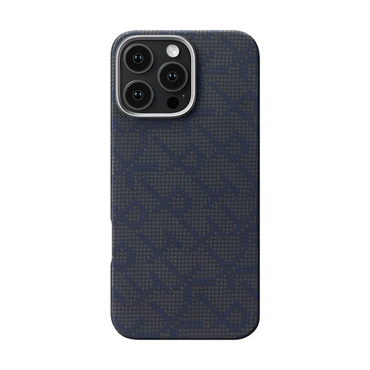 Apple iPhone 16 Pro Kılıf M-safe Şarj Özellikli Aramid Fiber Pitaka Tactile Woven Monogram Serisi Kapak Siyah