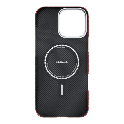 Apple iPhone 16 Pro Kılıf M-safe Şarj Özellikli Aramid Fiber Pitaka Tactile Woven Monogram Serisi Kapak Siyah