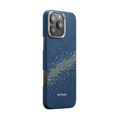Apple iPhone 16 Pro Kılıf M-safe Şarj Özellikli Aramid Fiber Pitaka Tactile Woven Starpeak Serisi Milky Way Galaxy Kapak Mavi