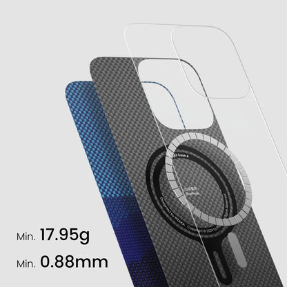 Apple iPhone 16 Pro Kılıf M-safe Şarj Özellikli Aramid Fiber Pitaka Tactile Woven Starpeak Serisi Over The Horizon Kapak Mavi