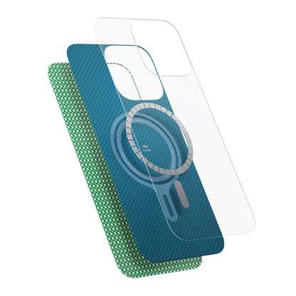 Apple iPhone 16 Pro Kılıf M-safe Şarj Özellikli Aramid Fiber Pitaka Ultra-Slim Classic Serisi Ocean Blue Kapak Mavi