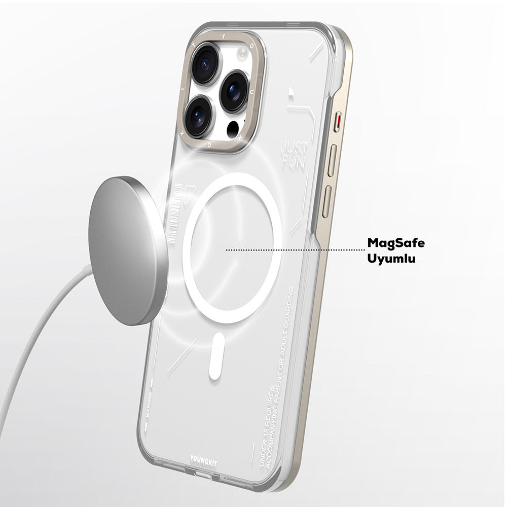 Apple iPhone 16 Pro Kılıf M-safe Şarj Özellikli Çıkarılabilir Arka Yüzeyli Youngkit Mecha Kapak Gold