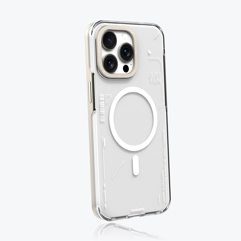 Apple iPhone 16 Pro Kılıf M-safe Şarj Özellikli Çıkarılabilir Arka Yüzeyli Youngkit Mecha Kapak Desert Gold