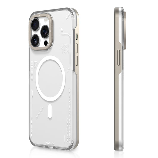 Apple iPhone 16 Pro Kılıf M-safe Şarj Özellikli Çıkarılabilir Arka Yüzeyli Youngkit Mecha Kapak Gold