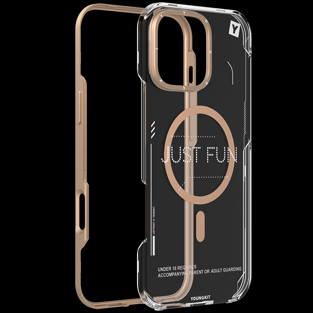 Apple iPhone 16 Pro Kılıf M-safe Şarj Özellikli Çıkarılabilir Arka Yüzeyli Youngkit Mecha Kapak Gold