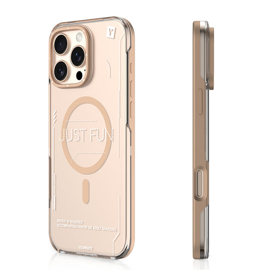 Apple iPhone 16 Pro Kılıf M-safe Şarj Özellikli Çıkarılabilir Arka Yüzeyli Youngkit Mecha Kapak Desert Gold