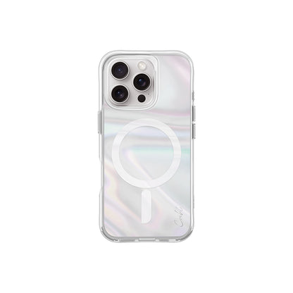 Apple iPhone 16 Pro Kılıf M-safe Şarj Özellikli Holografik Şeffaf Arka Yüzey Coehl Savon Kapak Şeffaf