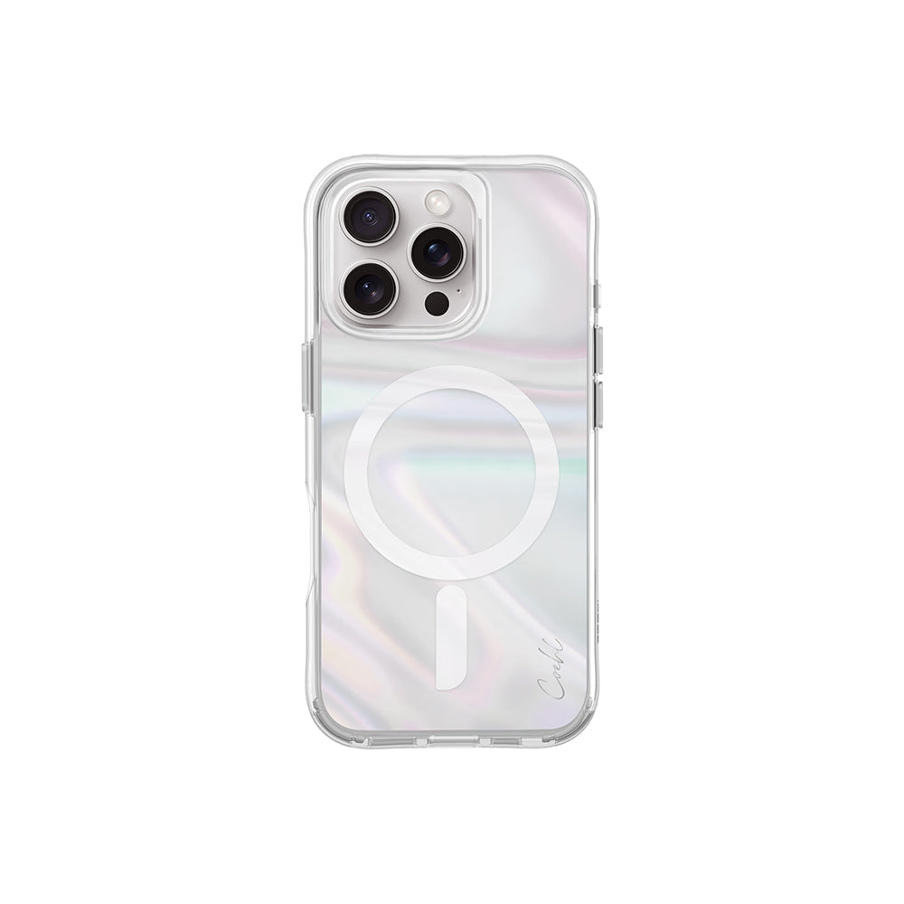 Apple iPhone 16 Pro Kılıf M-safe Şarj Özellikli Holografik Şeffaf Arka Yüzey Coehl Savon Kapak Şeffaf