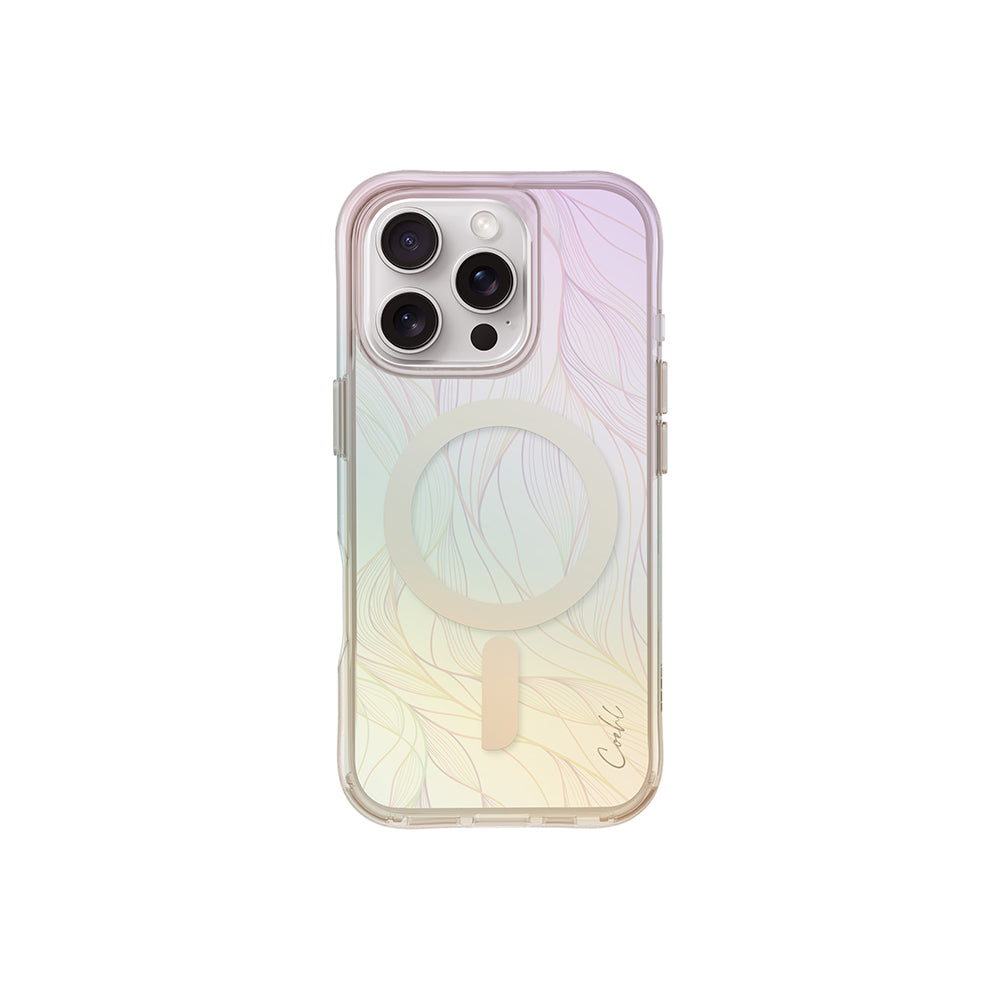 Apple iPhone 16 Pro Kılıf M-safe Şarj Özellikli Holografik Şeffaf Arka Yüzey Coehl Willow Kapak Şeffaf