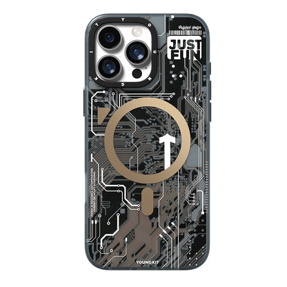 Apple iPhone 16 Pro Kılıf M-safe Şarj Özellikli Kamera Denetim Butonlu Youngkit Technology Serisi Kapak Gold