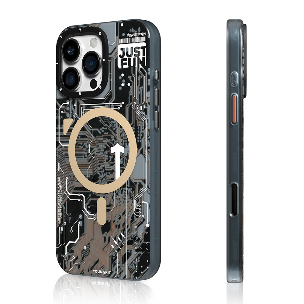 Apple iPhone 16 Pro Kılıf M-safe Şarj Özellikli Kamera Denetim Butonlu Youngkit Technology Serisi Kapak Gold