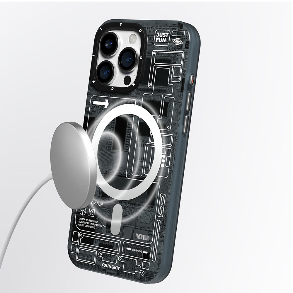 Apple iPhone 16 Pro Kılıf M-safe Şarj Özellikli Kamera Denetim Butonlu Youngkit Technology Serisi Kapak Gri