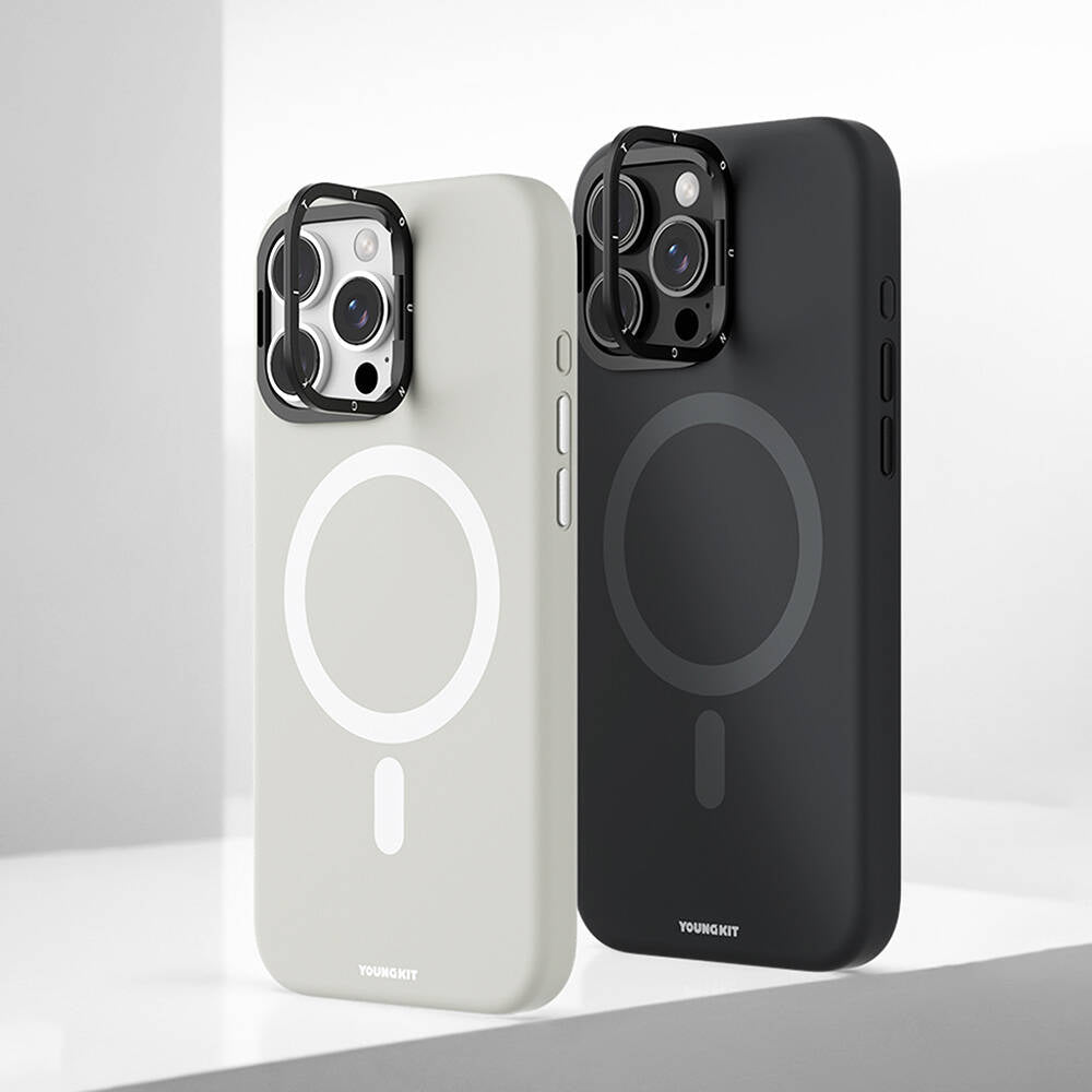 Apple iPhone 16 Pro Kılıf M-safe Şarj Özellikli Kamera Standlı Youngkit Bitty Cream Kapak Siyah