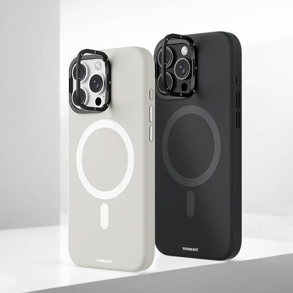 Apple iPhone 16 Pro Kılıf M-safe Şarj Özellikli Kamera Standlı Youngkit Bitty Cream Kapak Siyah