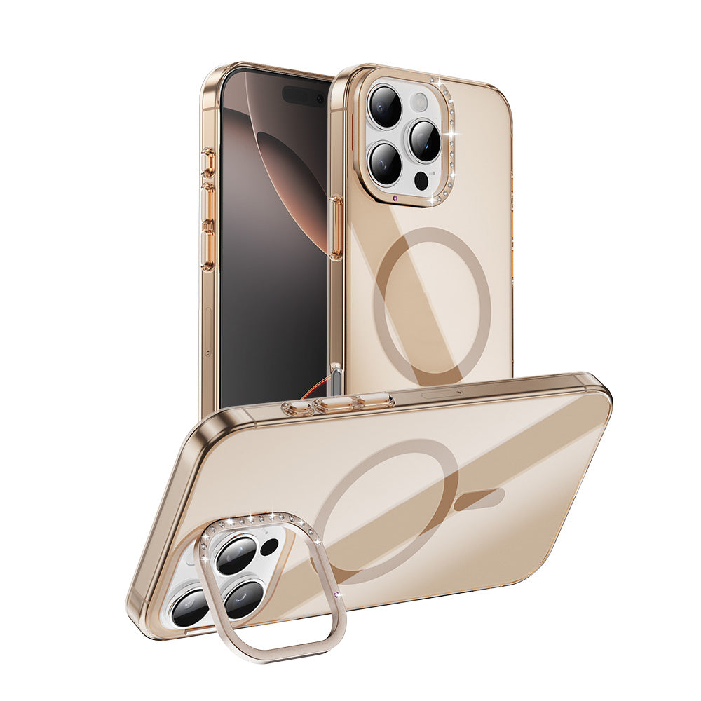 Apple iPhone 16 Pro Case M-safe Charging Feature Camera Stand Zore Estop Cover Gold 