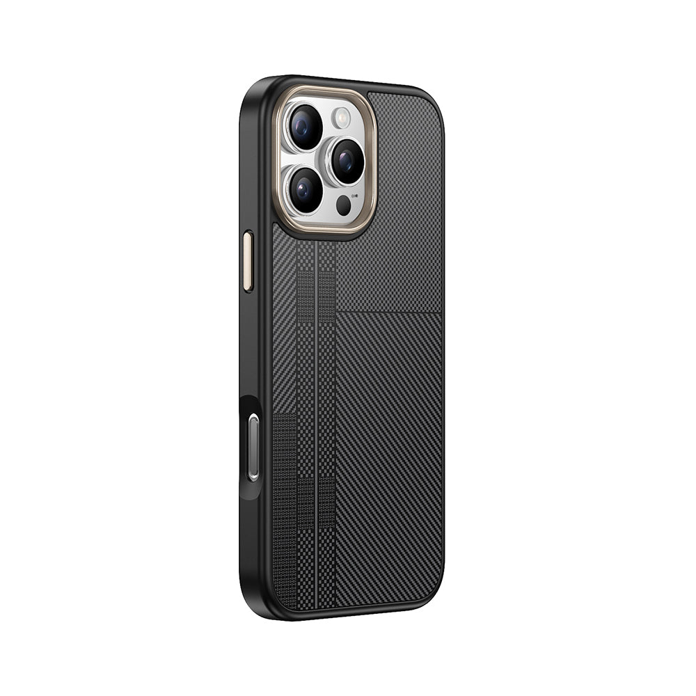 Apple iPhone 16 Pro Case with M-safe Charging Function, Carbon Fiber Look Zore Antina Cover Gray
