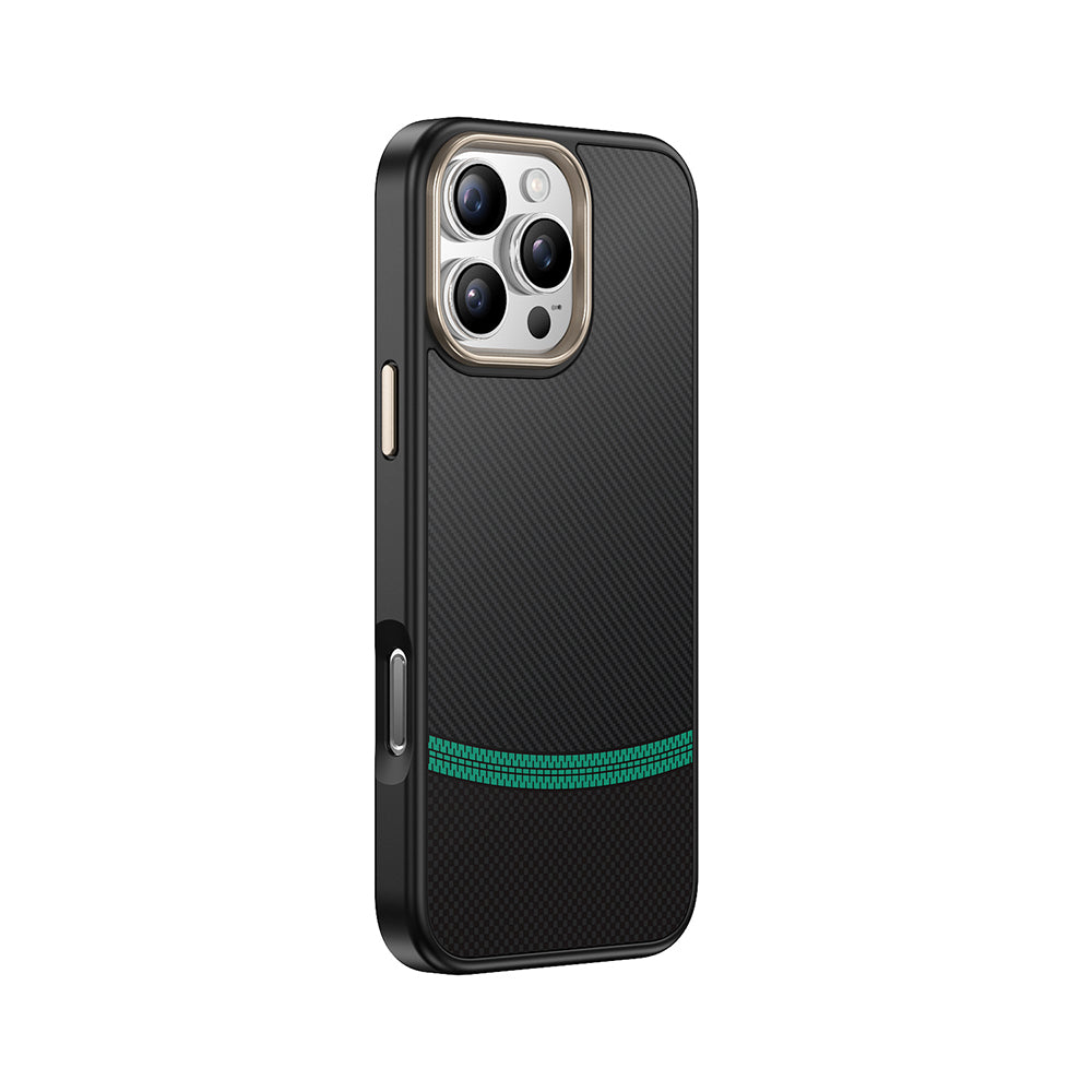 Apple iPhone 16 Pro Case with M-safe Charging Function, Carbon Fiber Look Zore Antina Cover, Black-Green