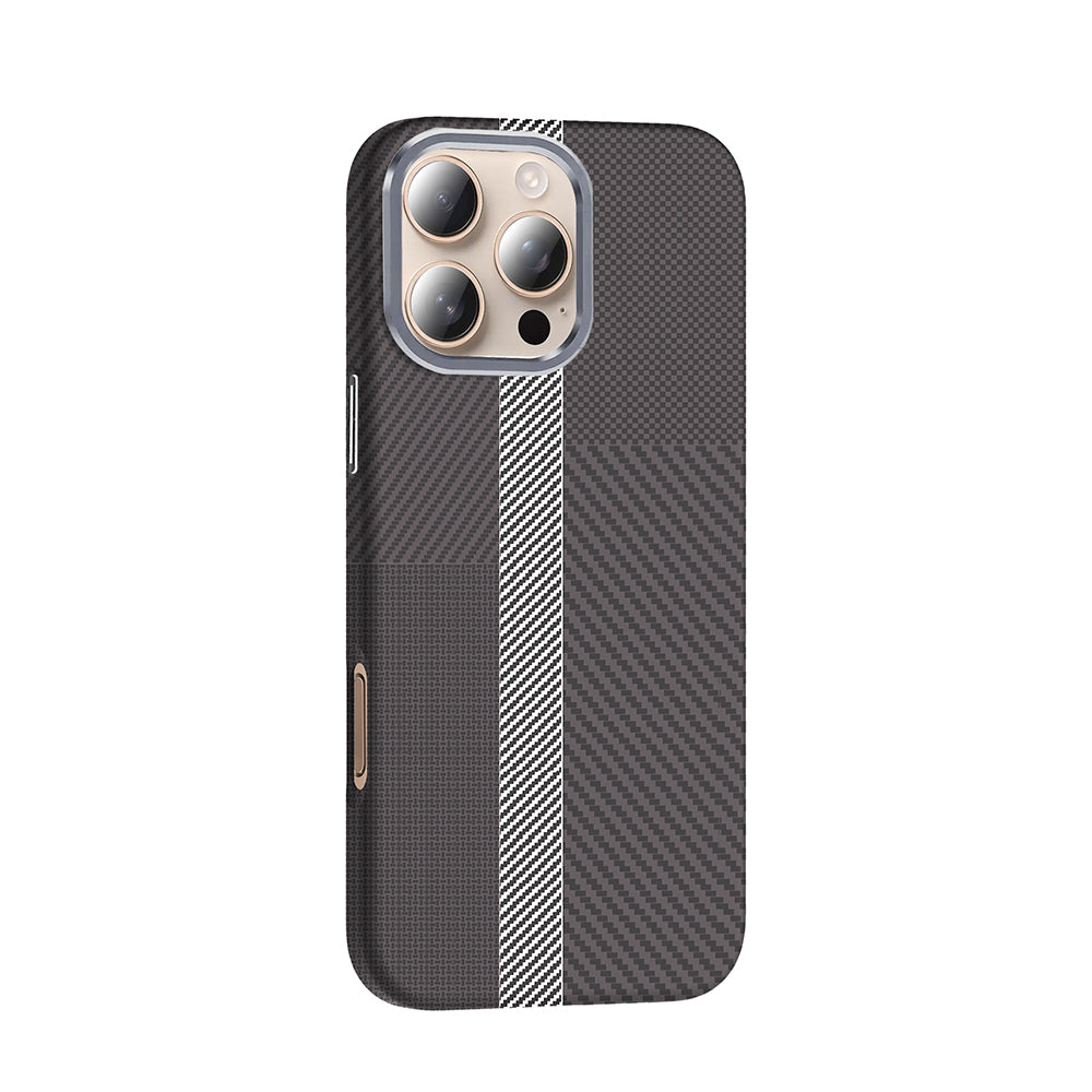 Apple iPhone 16 Pro Case M-safe Charging Feature Carbon Fiber Look Zore Gros Cover Gray-Black 