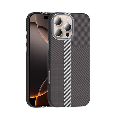 Apple iPhone 16 Pro Case M-safe Charging Feature Carbon Fiber Look Zore Gros Cover Gray-Black 